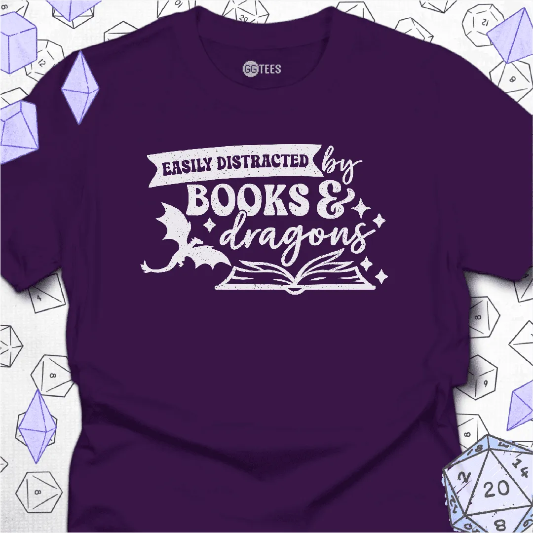 Easily Distracted by Books & Dragons T-Shirt - GG Tees