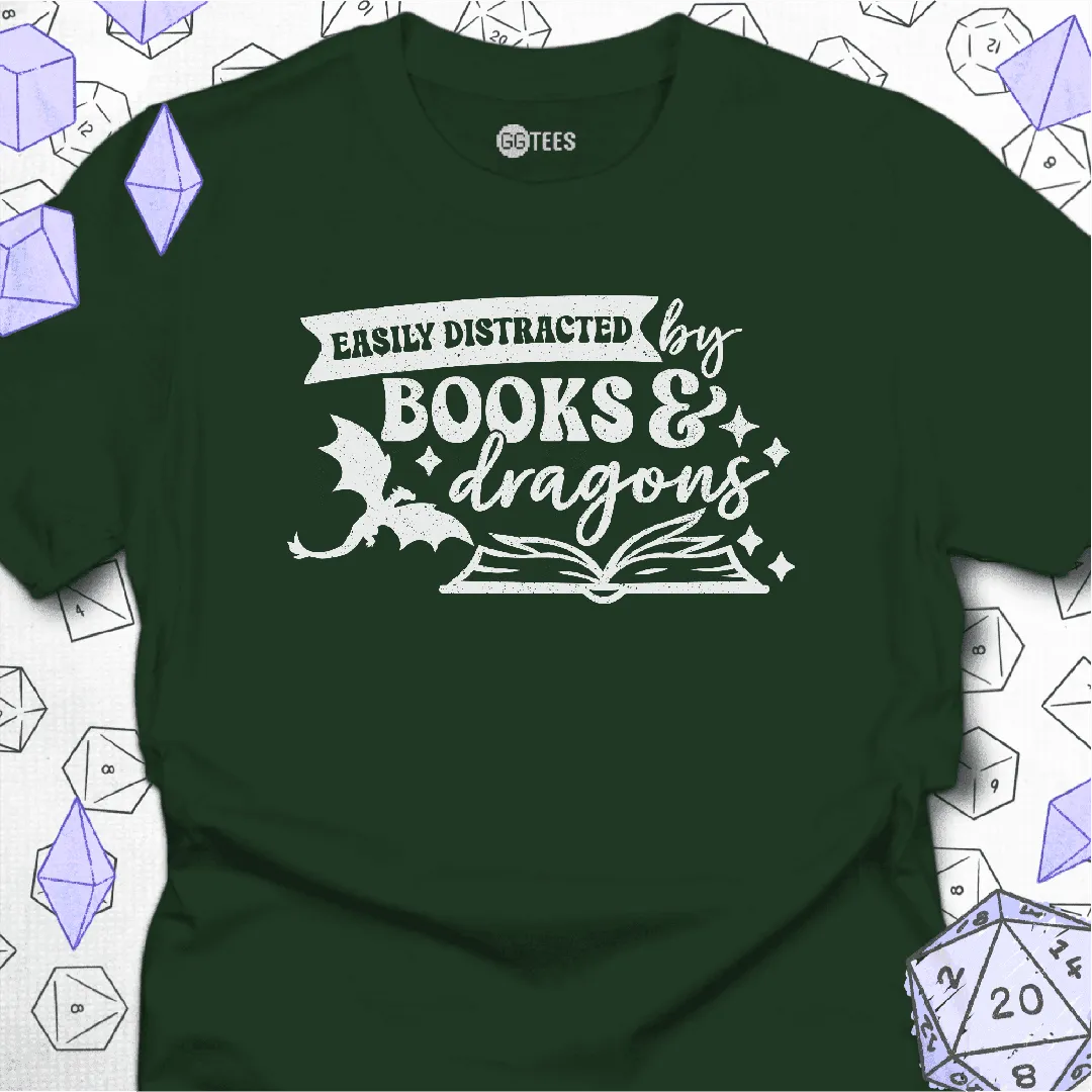 Easily Distracted by Books & Dragons T-Shirt - GG Tees
