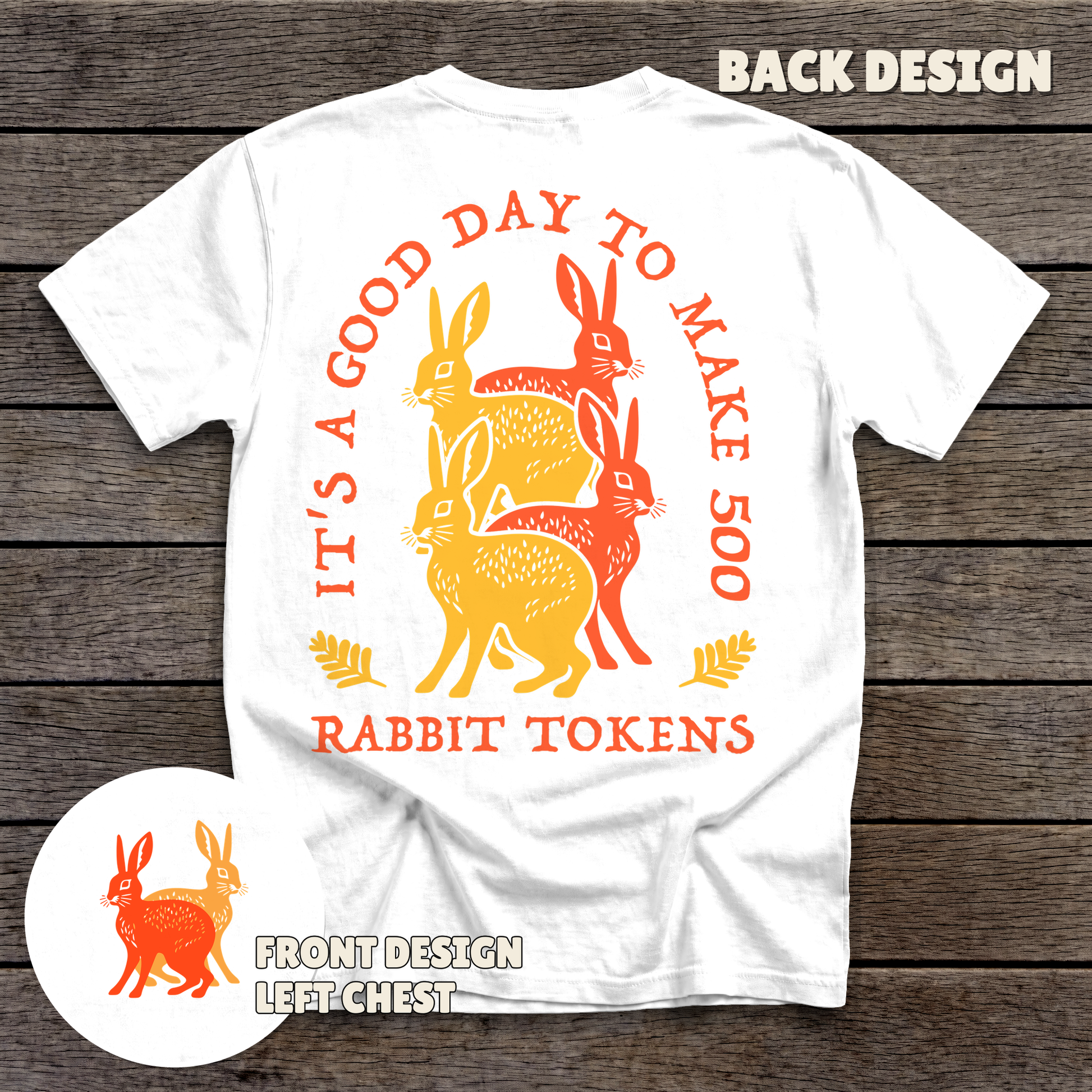 500 Rabbits - full back print - White tee