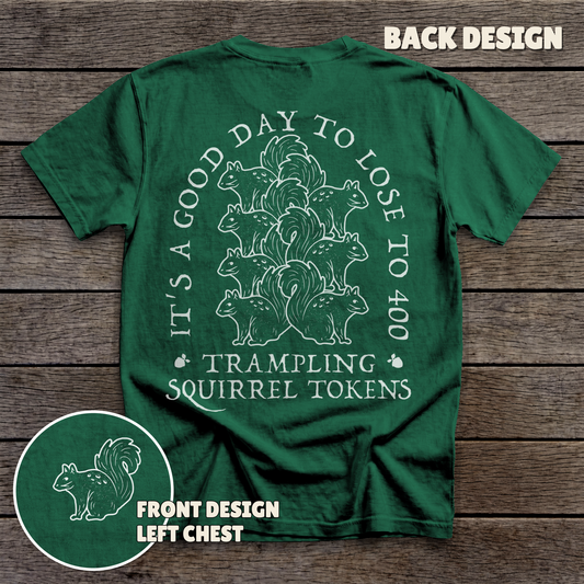 400 Trampling Squirrels - full back print - Forest Green tee