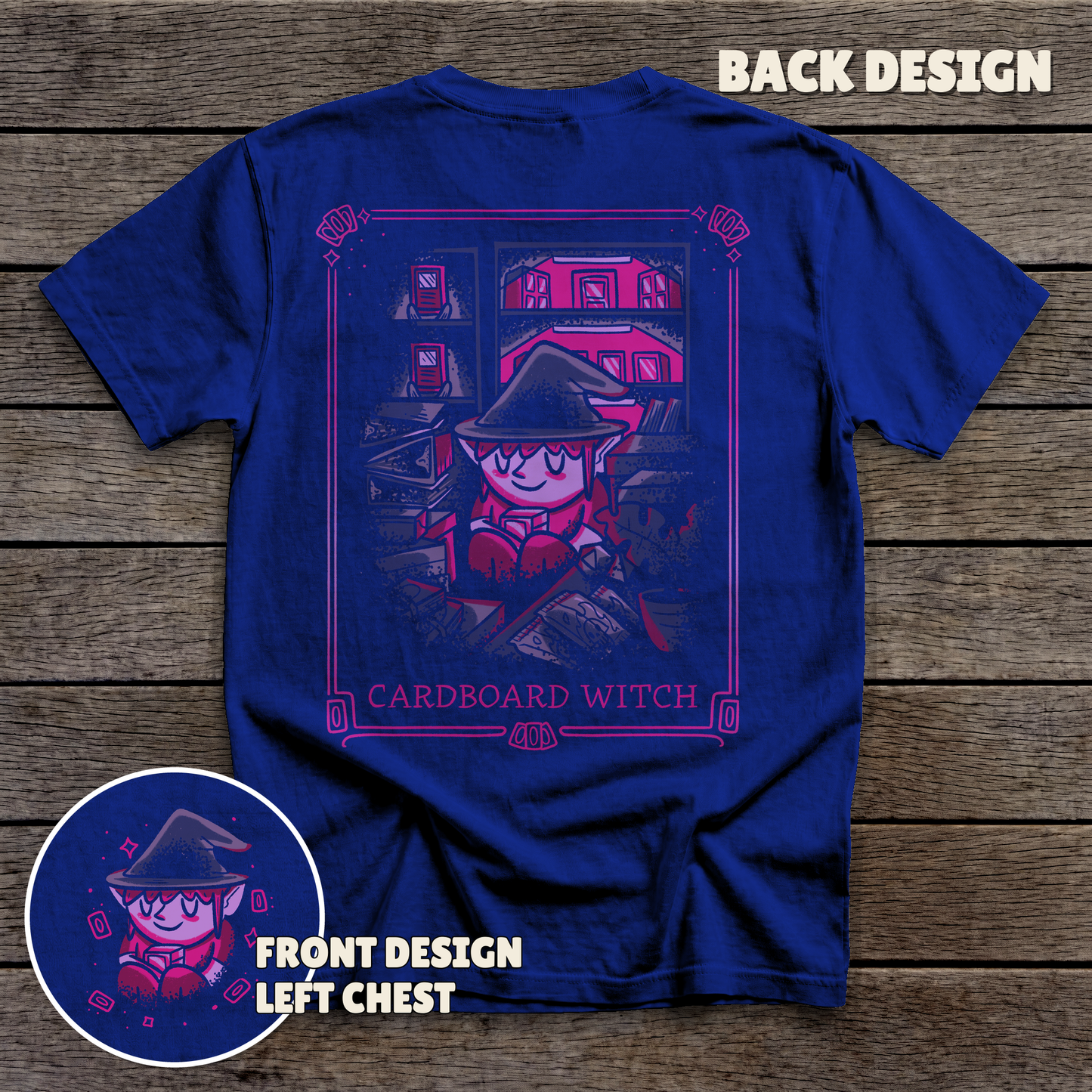 Cardboard Witch - full back print - Navy tee