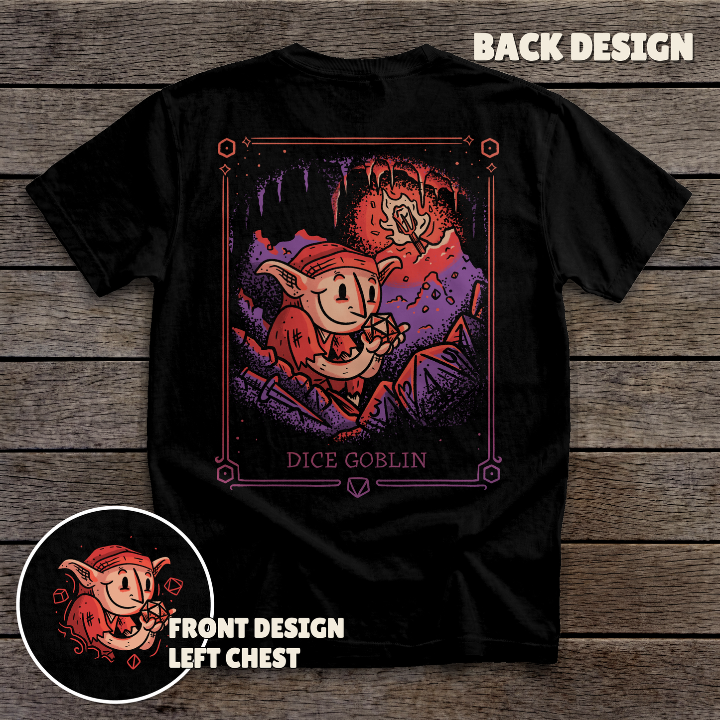 Dice Goblin - full back print - Black tee