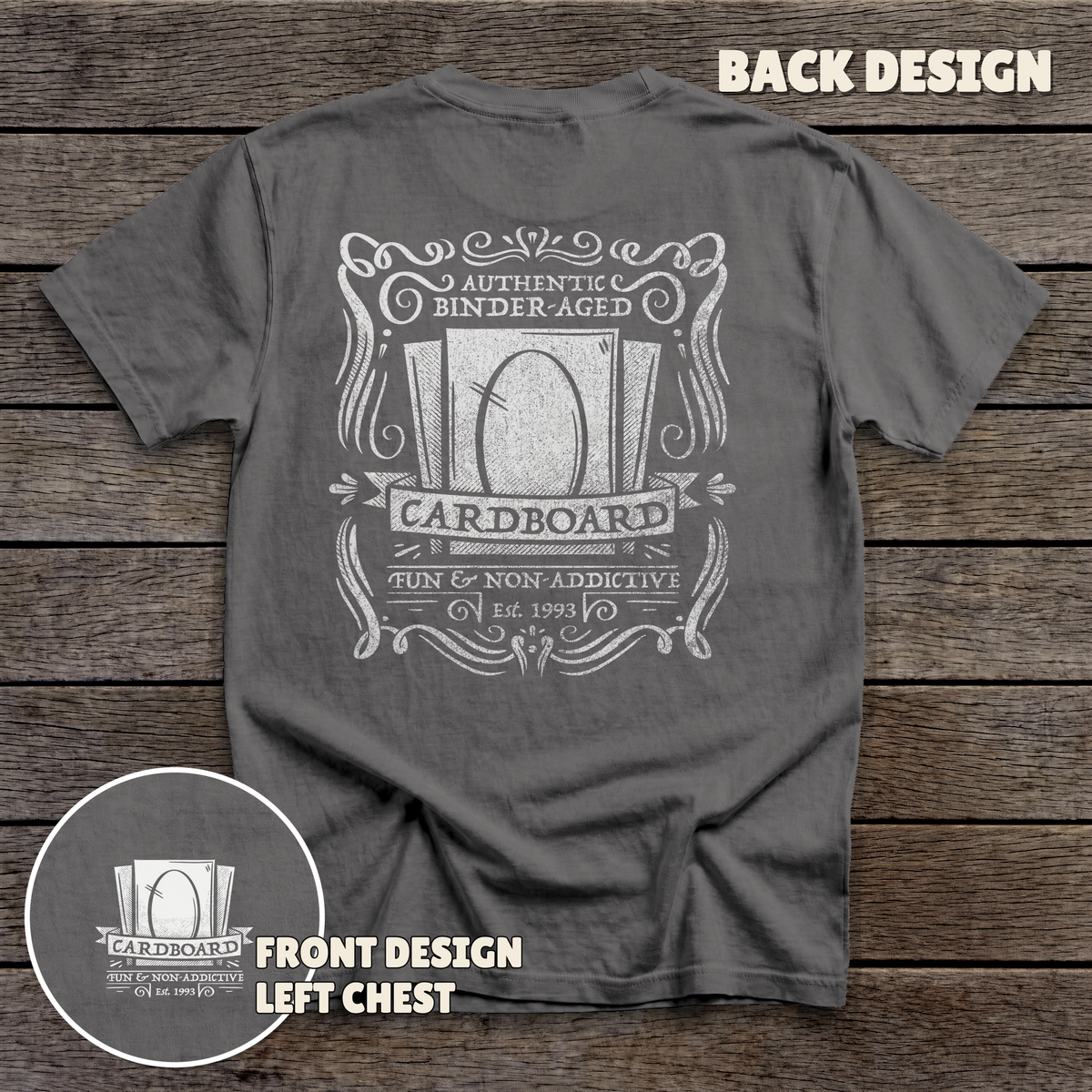 Binder Aged Cardboard - full back print - Dark Heather tee