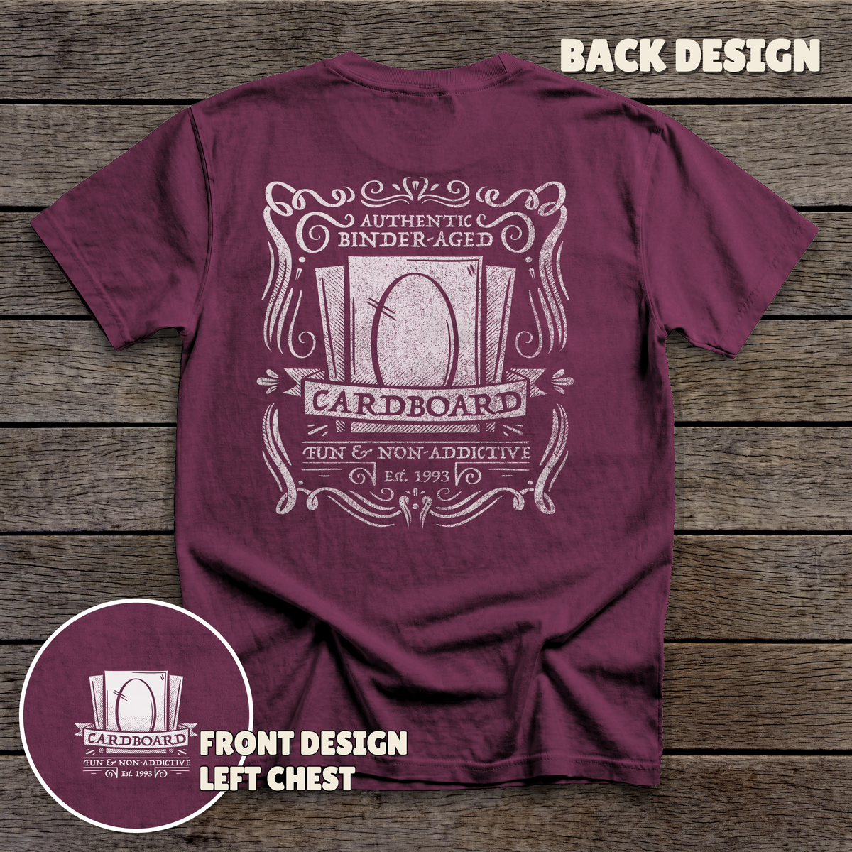 Binder Aged Cardboard - full back print - Maroon tee