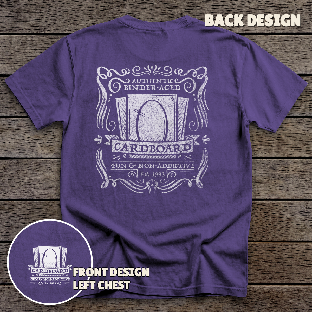 Binder Aged Cardboard - full back print - Purple tee