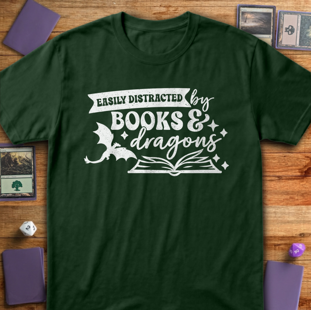Easily Distracted by Books & Dragons - Forest Green
