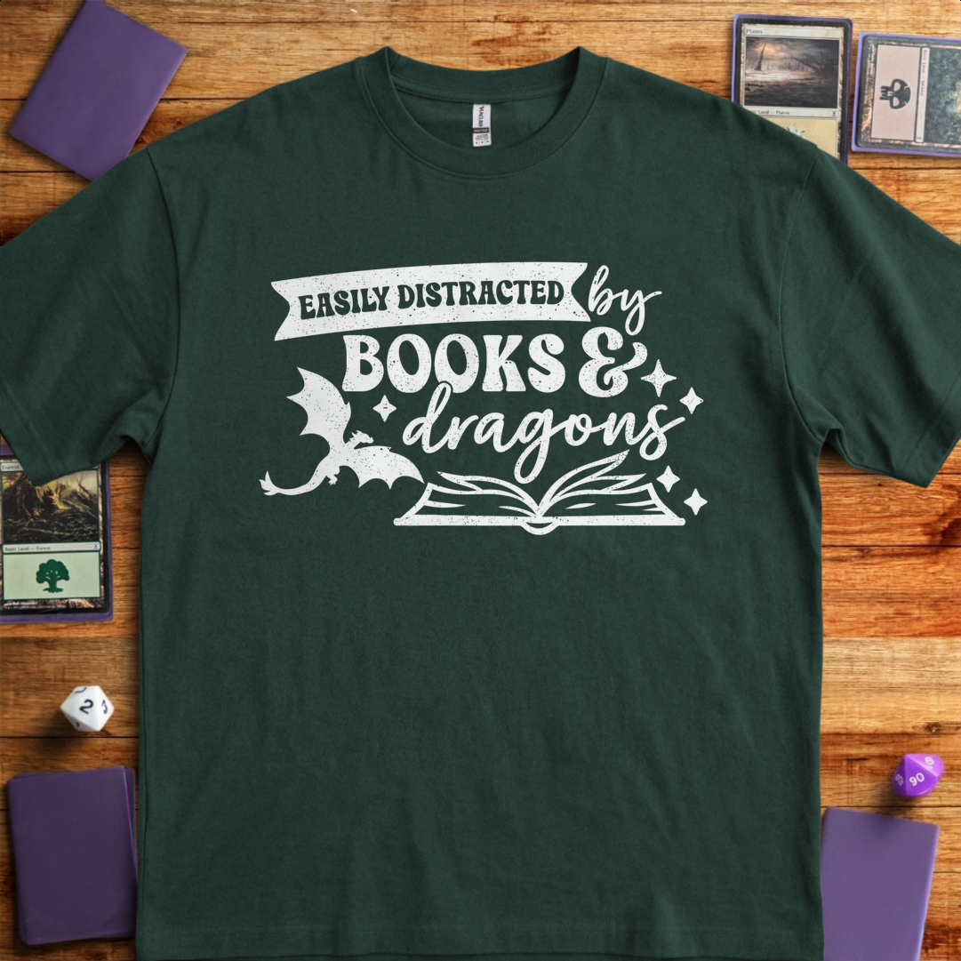 Easily Distracted by Books & Dragons - Forest Green