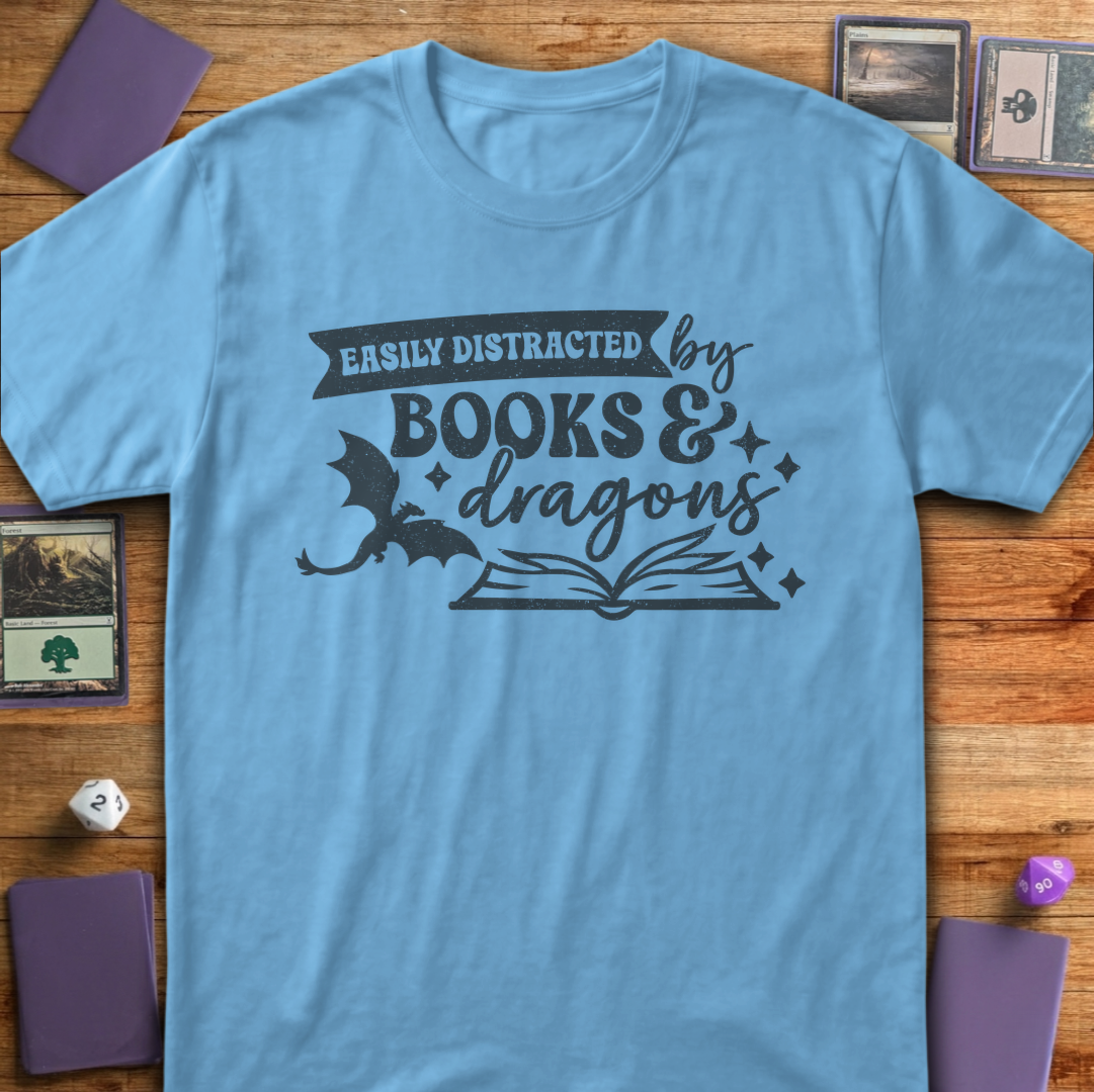 Easily Distracted by Books & Dragons - Light Blue