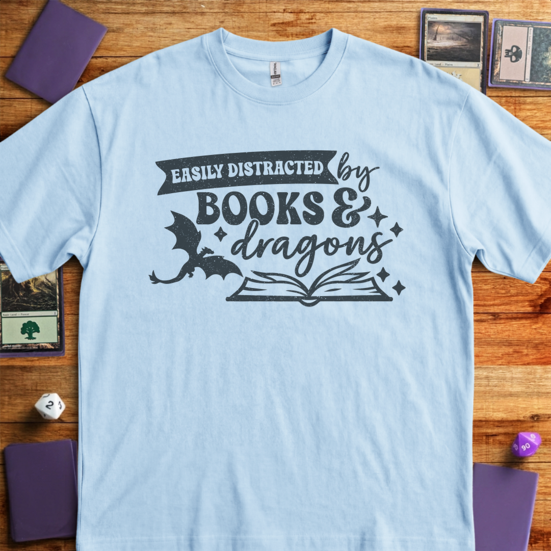 Easily Distracted by Books & Dragons - Light Blue