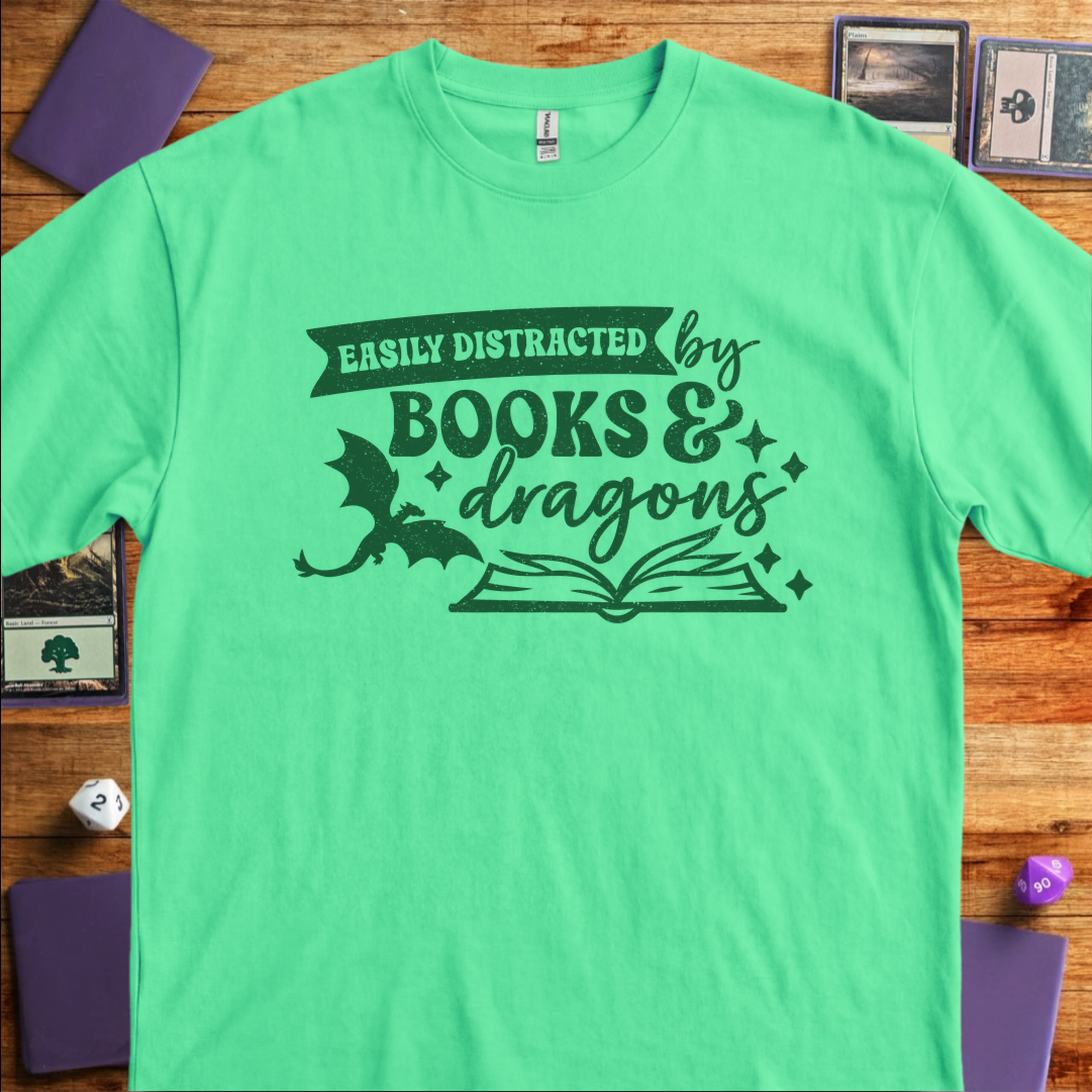 Easily Distracted by Books & Dragons - Mint Green