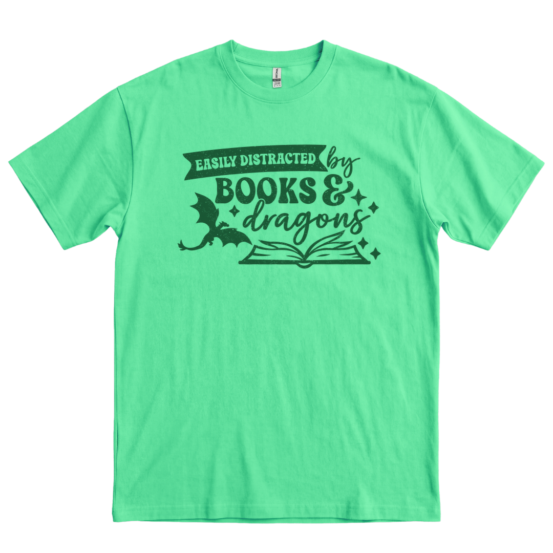 Easily Distracted by Books & Dragons - Mint Green