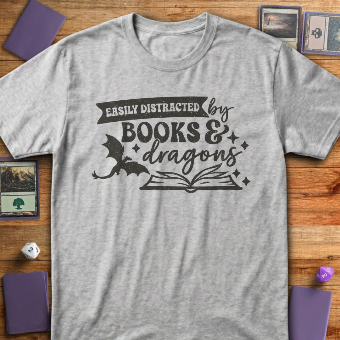 Easily Distracted by Books & Dragons - Sport Grey