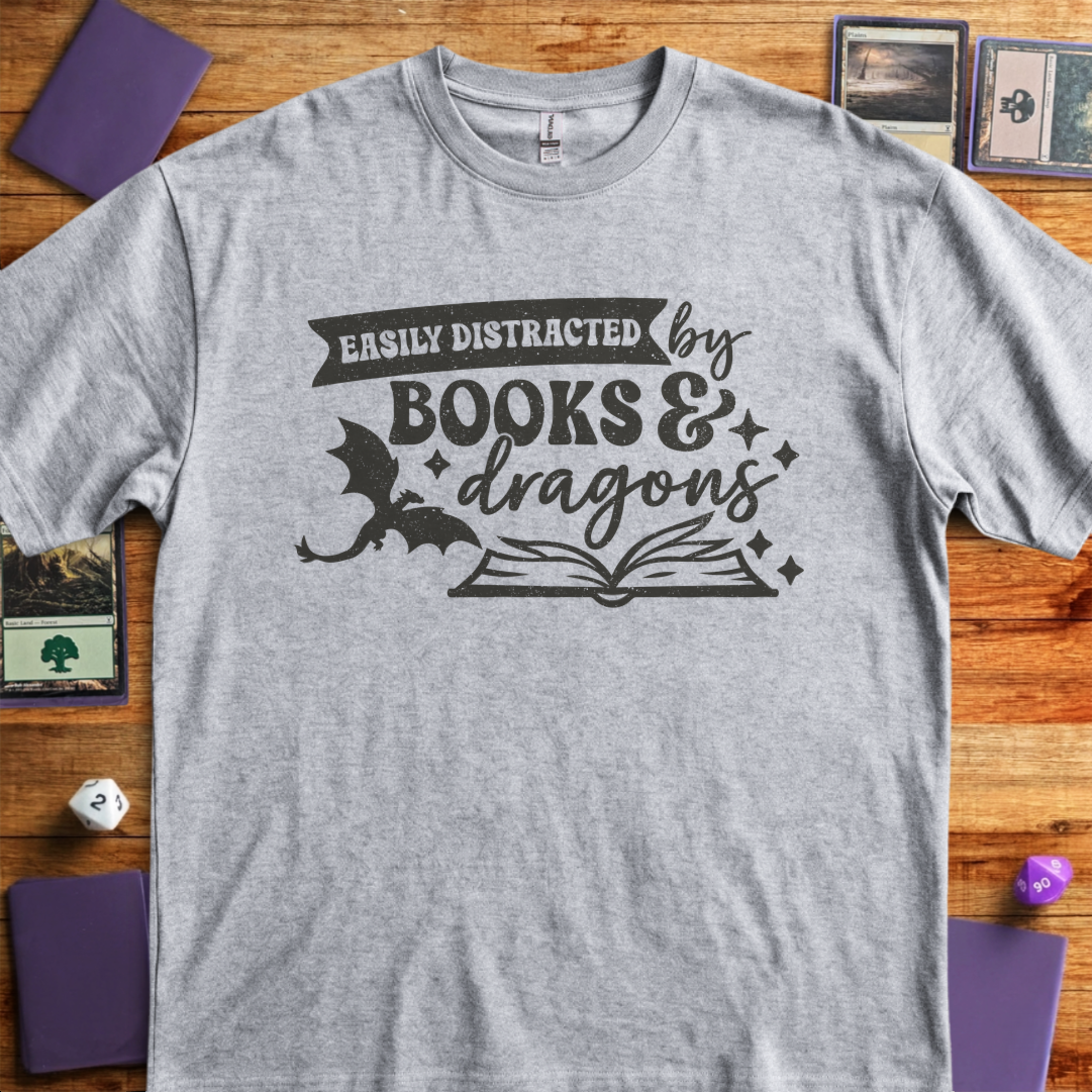 Easily Distracted by Books & Dragons - Sport Grey