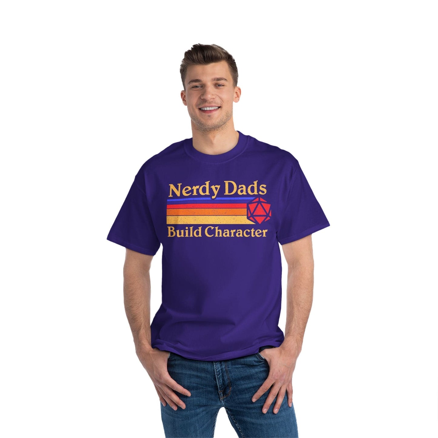 Nerdy Dads Build Character - Hanes Beefy Tee