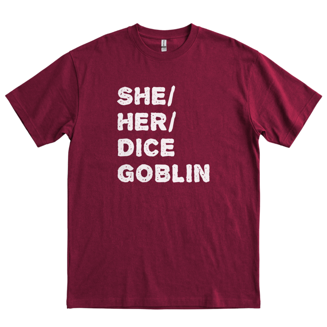 She Her Dice Goblin - Maroon