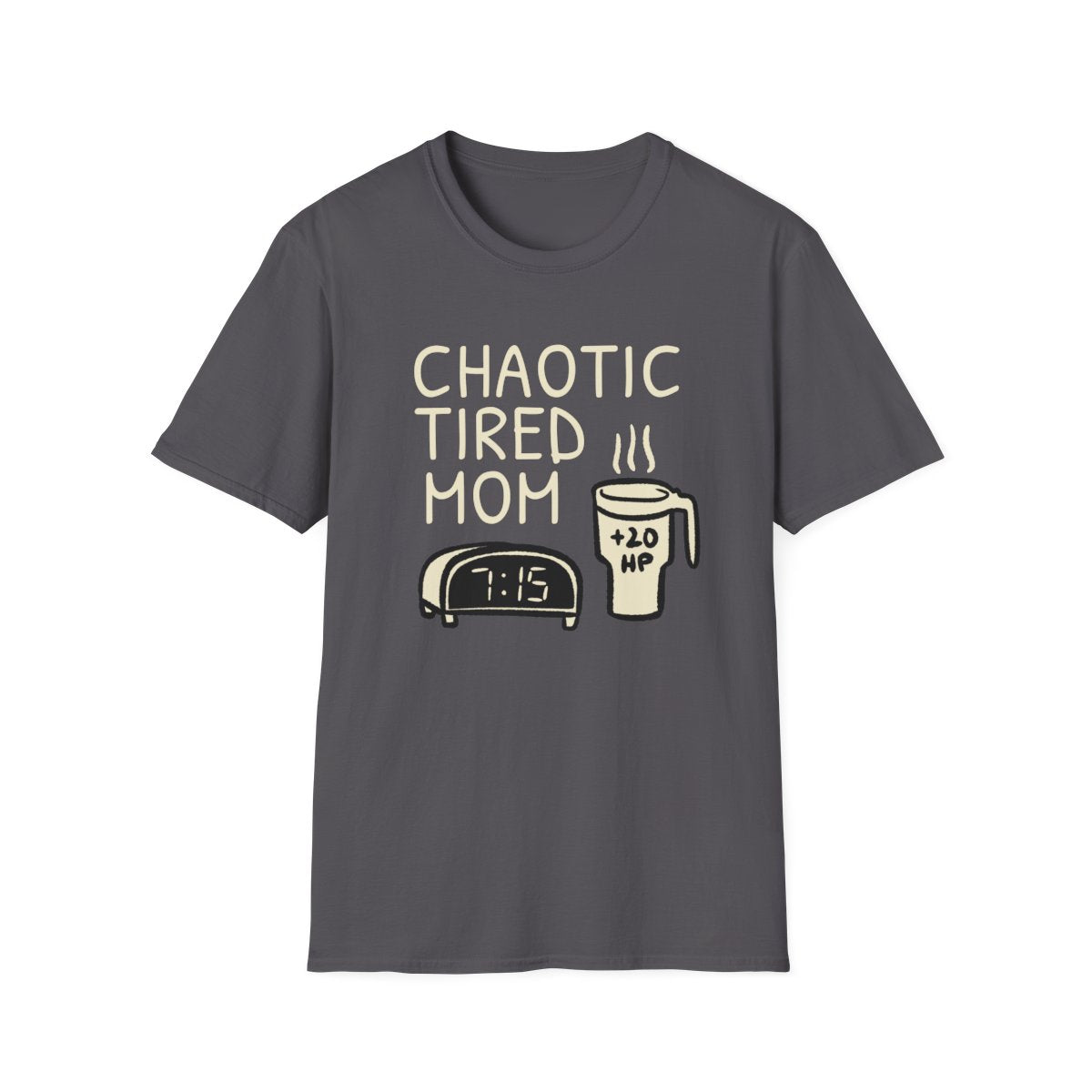 Chaotic Tired Mom Coffee tee - Charcoal - front